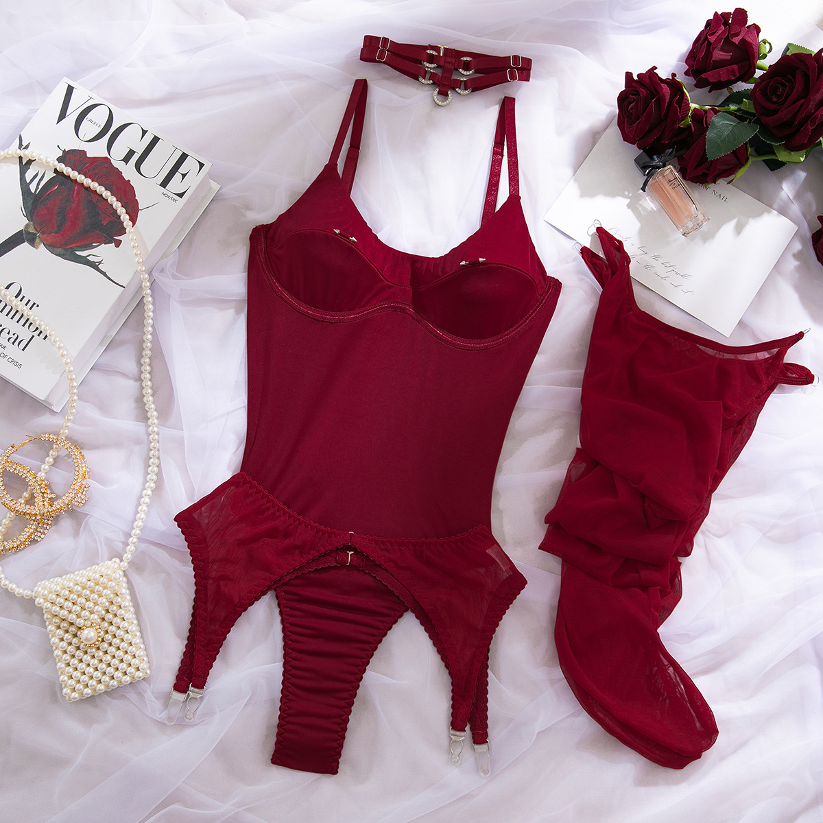 Women Body Shaping Tight Bodysuit with Stockings Seductive Body Lingerie Set